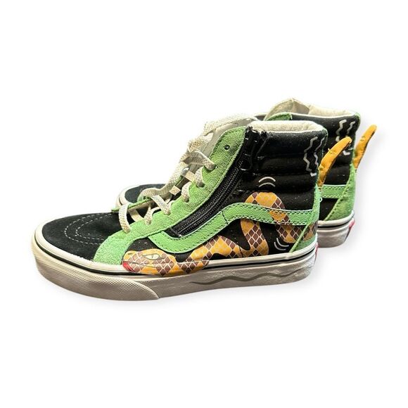 VANS Kids SK8-Hi Reissue Side Zip Sneakers Green Black Snake Print Size 2 - Picture 4 of 9
